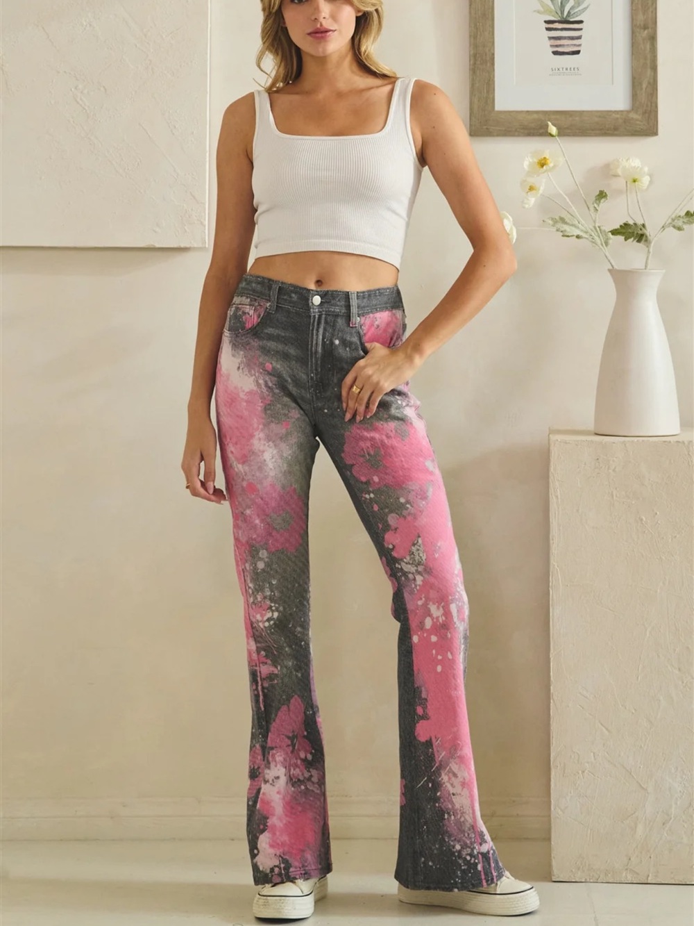 💕SALE! Oli & Hali Women's Washed Splattered/Floral Jeans